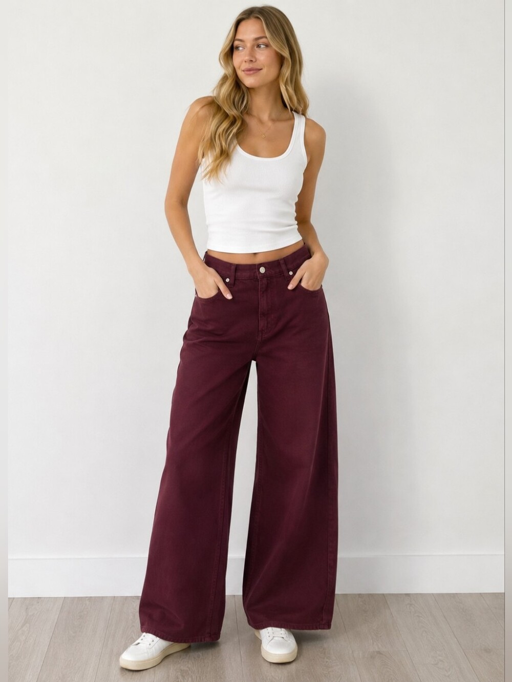GAP Wide-Leg Mid-Rise Baggy Jeans SZ 29 Bordeaux Ultrasoft Denim Fall Y2k Style